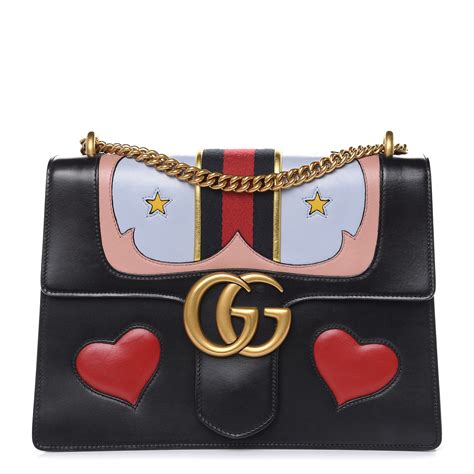 gucci calfskin gg medium web heart marmont shoulder bag black|Gucci Marmont leather backpack.